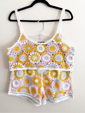 Anthropologie Sunday In Brooklyn  Crochet Two-Piece Tank & Shorts Set M/L